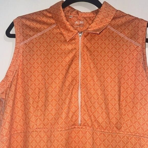 Adidas ClimaCool Sleeveless Orange Geometric Zip Polo Shirt L - Picture 2 of 8